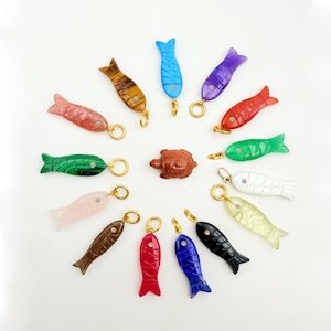 14K Gold Gemstone Fish Pendant Gold Lucky Fish Pendant Gemstone Carving Fish Pendant Designer Handmade Fish Charm Gold Animal Fish Pendant