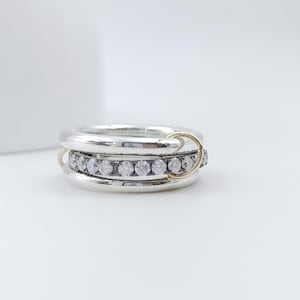 14K Gold Connected Ring, Chunky Gold Connector Ring, Eternity Statement Ring,  Interlocking Ring, Multi Link Connected Ring, Multi Band Ring