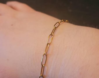 Armband med pappersklipp i 14 karat guld, rektangulär länk i sterlingsilver