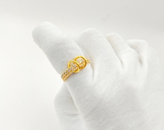 Sterling Silver Interlocking Eternity Ring, Two-Tone Statement Band