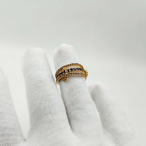 14K Gold Multi Link Connected Ring, Chunky Connector Ring, Two Tone Band Ring, Gold Linked Ring Set Statement Eternity Ring, Three Band Ring