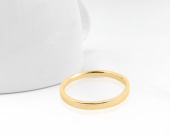14K Gold Flat Wedding Band Ring - Minimalist Stacking Ring