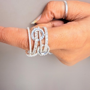 14K Gold Multi Link Connected Ring, Gold Linked Ring Set Statement Eternity Ring, Chunky Gold Connector Ring, Multi Link Connected Ring