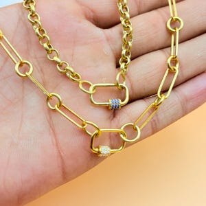 Collar de cadena con mosquetón en oro de 14 quilates, joya con inicial y cadena de clip, collar con dije de candado, joya con cadena conectora, regalo de aniversario