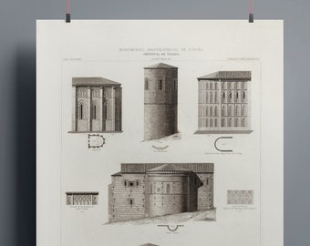 Iglesia Ábside estilo mudéjar, Arquitectura española del siglo 15, detalles de arquitectura renacentista, arte mural IMPRIMIBLE