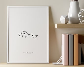 Sydney Opera house minimalist single line drawing, Architectural prints, PRINTABLE ART, Architectural Drawing, black ink sketch