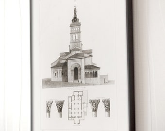 Set of 3 Spanish Churches, 15th century Architecture, PRINTABLE wall art