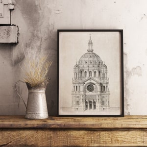 St Augustin Church Paris 1868, Vintage Architecture, Architecture prints, classic architecture, vintage ink drawing, PRINTABLE wall art