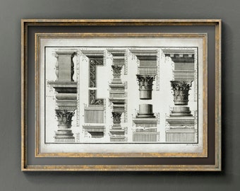 Corinthian Column sections, Greek architecture, vintage ink drawing, Architecture print, classic wall art, PRINTABLE wall art
