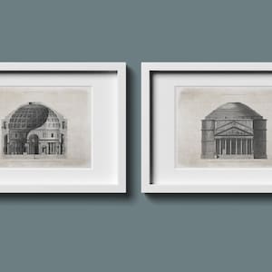Conjunto de 2 Panteón de Roma, Grabados de arquitectura, arquitectura clásica italiana, dibujo en tinta vintage, arte de pared IMPRIMIBLE
