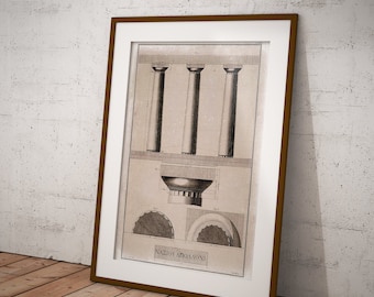 Tuscan COLUMN, greek architecture, Five orders of architecture, vintage drawing, Architecture print, PRINTABLE wall art