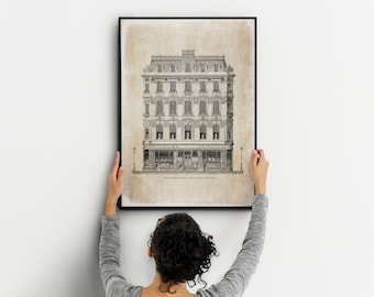 Piccadilly House London, Vintage Architektur, Architekturdrucke, klassische Architektur, Vintage Tintenzeichnung, DRUCKBARE Wandkunst