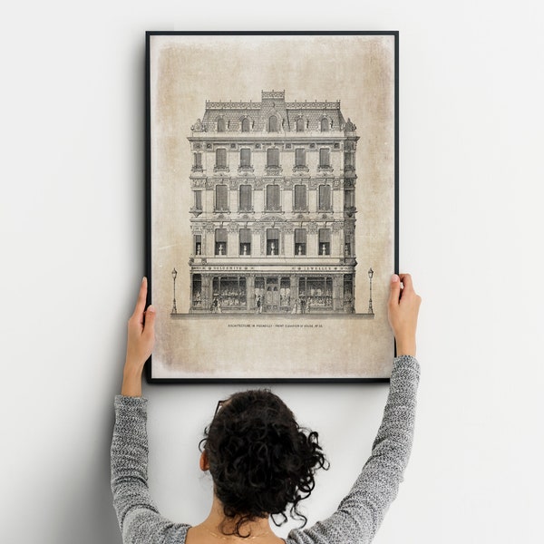 Piccadilly House London, Vintage Architecture, Architecture prints, classic architecture, vintage ink drawing, PRINTABLE wall art