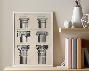 SPALTE GROSSBUCHSTABEN | Architektur Drucke | fünf architektonische Ordnungen | griechische Säule | Architektonische Wandkunst | DRUCKBARE Wandkunst