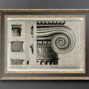 IONIC COLUMN Capital, Fünf Ordnungen der Architektur, Vintage Zeichnung, Architekturdruck, DRUCKBARE Wandkunst