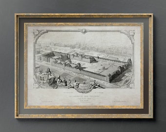 Louvre Museum Paris 1848 Visconti's completed project, Architecture prints, French architecture, vintage ink drawing, PRINTABLE wall art