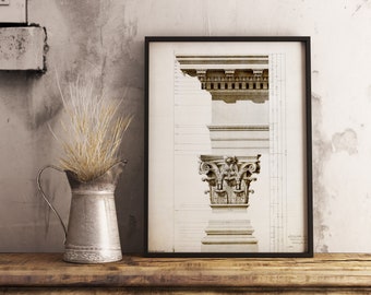 Corinthian Column Capital Print, Vintage Greek Architecture Drawing (Printable Wall Art)