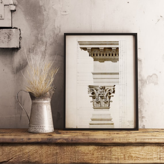 Corinthian Column Capital Print, Vintage Greek Architecture Drawing (Printable Wall Art)