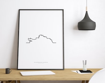 Bilbao Guggenheim museum minimalist single line drawing, Architectural prints, PRINTABLE ART, Architectural Drawing, black ink sketch