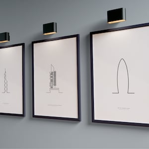SET von 3 Architekturdrucken, London - Tokyo - Hong Kong Towers, minimalistische einzeilige Zeichnung, DRUCKBARE Wandkunst
