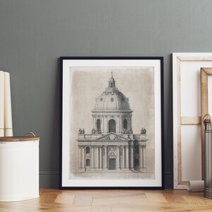 College of the four nations Paris, Architecture prints, French architecture, vintage ink drawing, PRINTABLE wall art