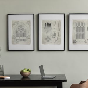 Set of 4 Gothic Windows drawings, Architecture prints, classic architecture, vintage ink drawing, PRINTABLE wall art