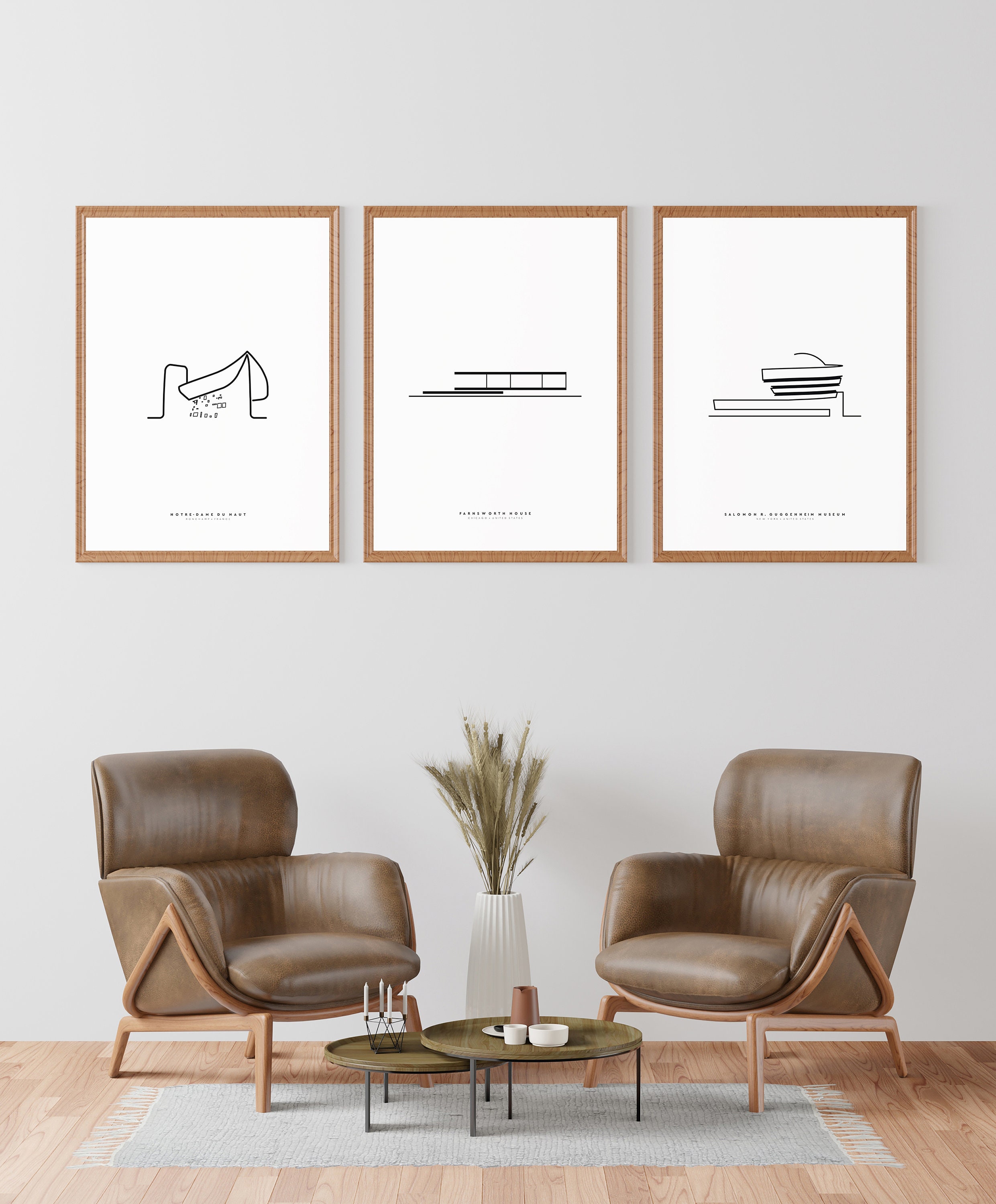 3er SET Architekturdrucke, 1950er Jahre Architektur, moderne Architektur, minimalistische einzeilige Zeichnung, DRUCKBARE Wandkunst-Download