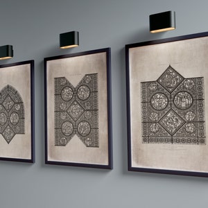 Set of 3 Medieval Church window, stained glass window, French Architecture, Architecture prints, Gothic church, PRINTABLE wall art