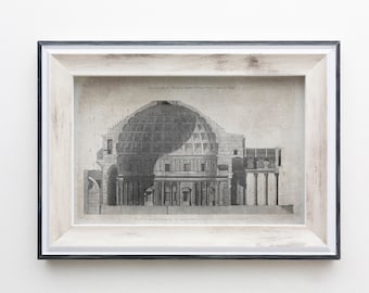 Sección del Panteón de Roma, Grabados de arquitectura, arquitectura clásica italiana, dibujo en tinta vintage, arte de pared IMPRIMIBLE