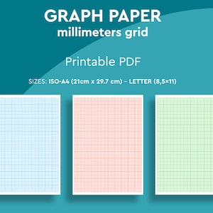 Printable 1mm x 1mm grid GRAPH PAPER, Milimeters grid, 3 different colors, Pdf bundle