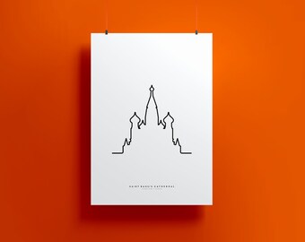 Saint Basil's Cathedral minimalist single line drawing, Architectural prints, PRINTABLE ART, Architectural Drawing, black ink sketch