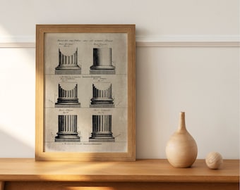 Greek COLUMN BASE, Ionic, Doric, Corinthian, Tuscan, Five orders of architecture, vintage drawing, Architecture print, PRINTABLE wall art