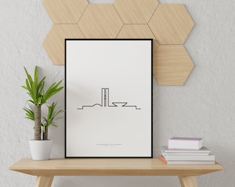 Congress of Brazil building minimalist single line drawing, Architectural prints, PRINTABLE ART, Architectural Drawing, black ink sketch