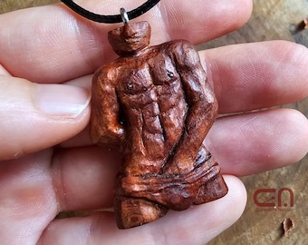 Sexy boy necklace. Hand-carved pendant in plum wood.