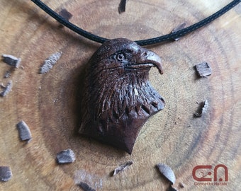 Eagle necklace. Pendant hand carved in American walnut wood.