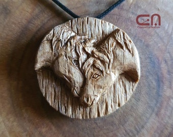 In love horses necklace. Pendant hand carved in walnut wood.