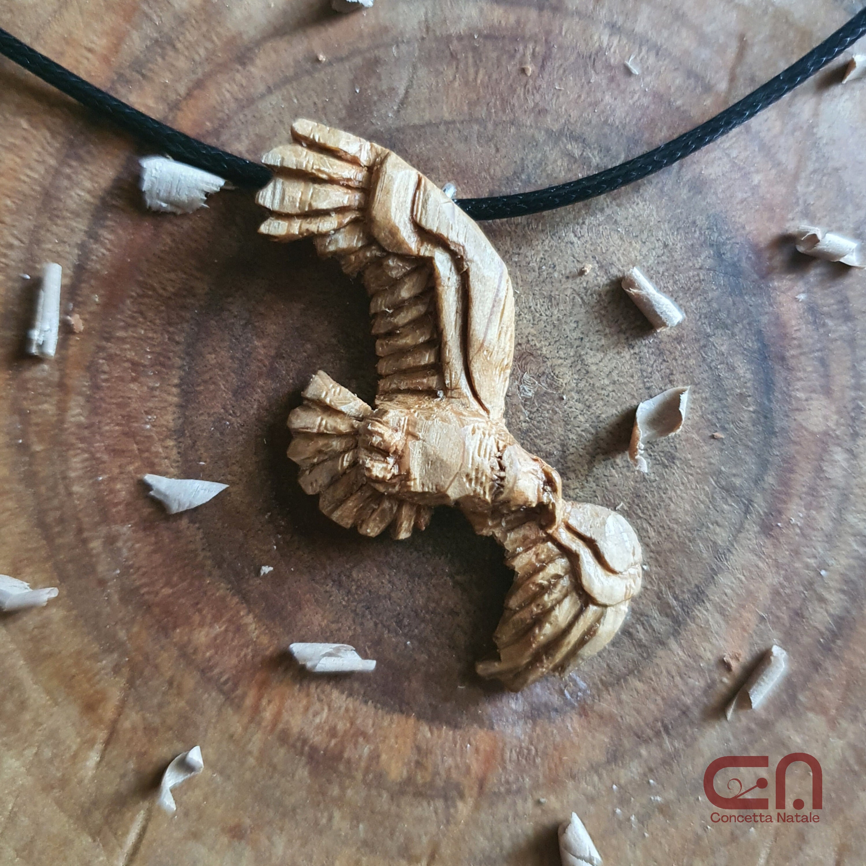 Flying Eagle Pendant Hand Carved in Oak Wood