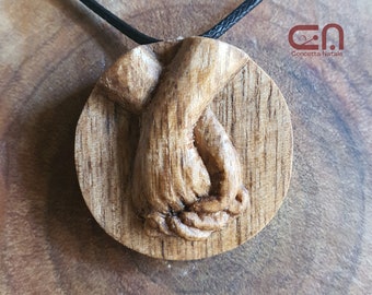 Necklace hand in hand. Hand-carved pendant in walnut wood