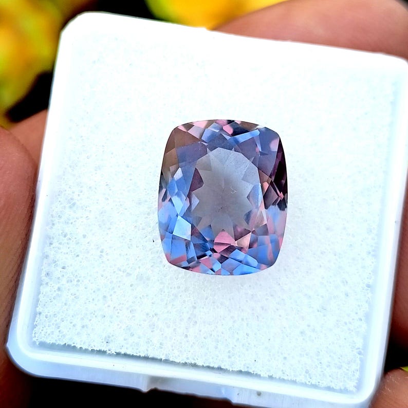 Alexandrite Stone,Loose Faceted Long Cushion Shape,June Birthstone For Jewelry 8×10MM- 10×12MM Ring Size Color Change Stone