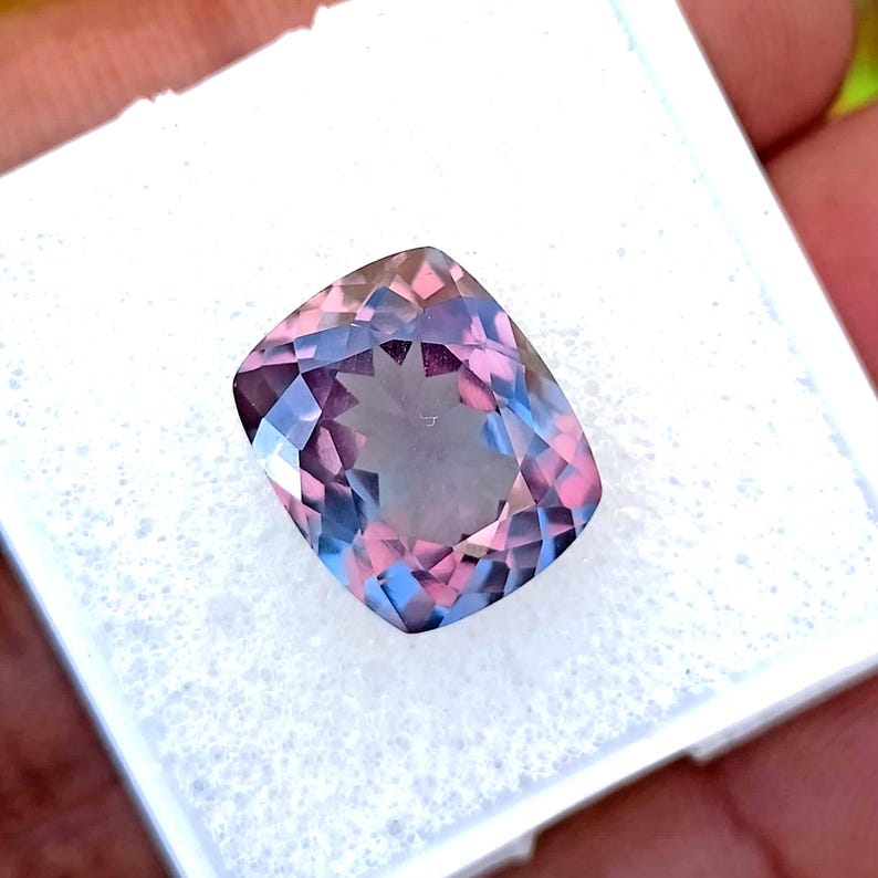 Alexandrite Stone,Loose Faceted Long Cushion Shape,June Birthstone For Jewelry 8×10MM- 10×12MM Ring Size Color Change Stone