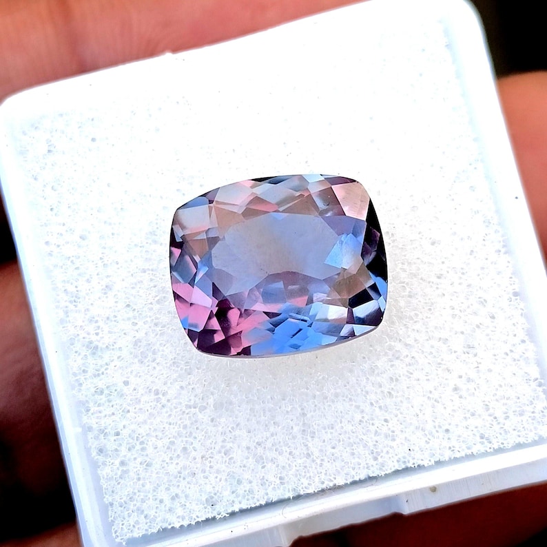 Alexandrite Stone,Loose Faceted Long Cushion Shape,June Birthstone For Jewelry 8×10MM- 10×12MM Ring Size Color Change Stone