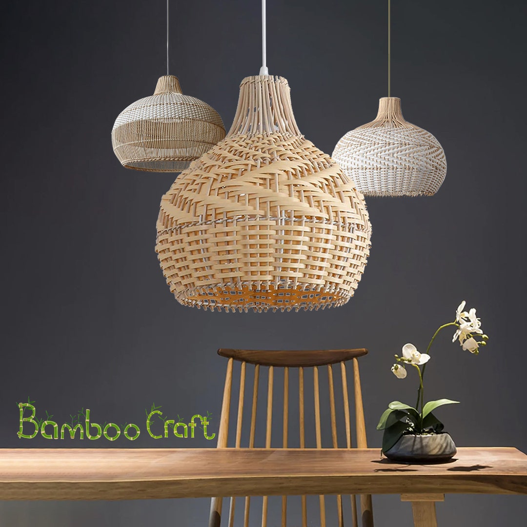 Rattan Pendant Light Shade Large Wicker Lampshade Basket Etsy