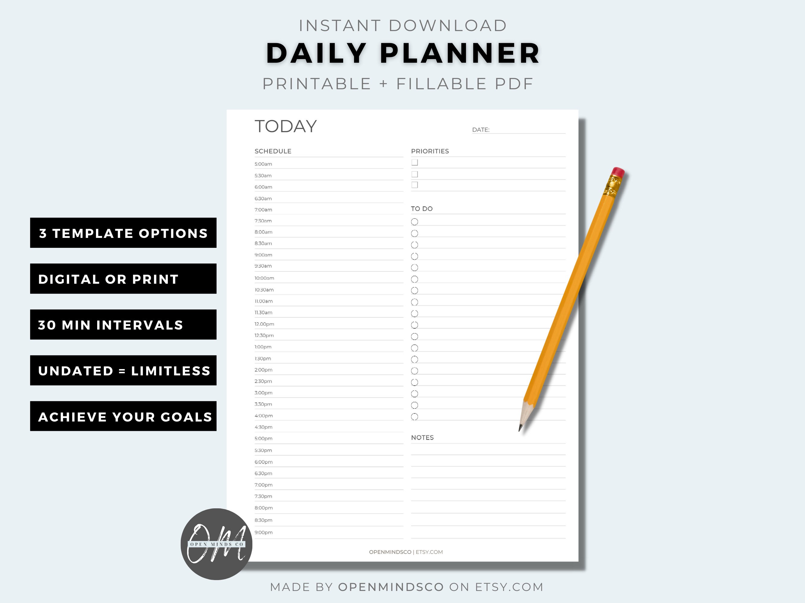 Hourly Daily Planner Printable, Productivity Planner, Daily to Do List ...