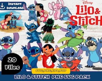 Lilo en Stitch digitaal downloadpakket PNG SVG JPG | Clip-art- en afbeeldingsbestanden| Shirtontwerp| Cartoonbundel| Verjaardagsuitnodiging| Onder de zee