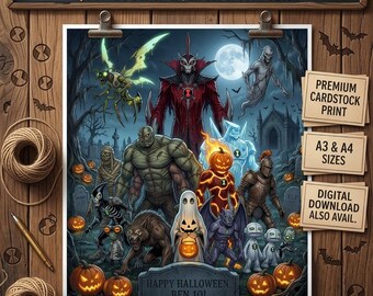 Halloween Ben 10 Characters PNG, Spooky Cartoon Digital Artwork, Haunted Graveyard Halloween Illustration