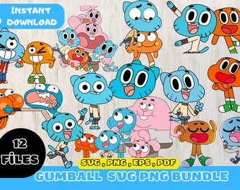 Gumball Digital Download Pack PNG SVG | Clip Art & Image Files | Amazing World of Gumball Characters | Cartoon Clipart Digital Cut Files