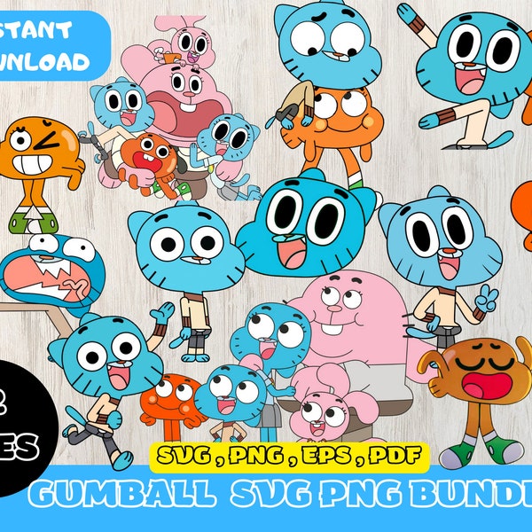 Gumball Digital Download Pack PNG SVG JPG | ClipArt- und Bilddateien | Shirt-Design | Cartoon-Bundle | Geburtstagseinladung | Unter dem Meer