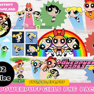 Powerpuff Girls Digital Download Pack PNG SVG JPG | Clip Art & Image Files| Shirt Design| Cartoon Bundle| Birthday Invitation| Under the Sea