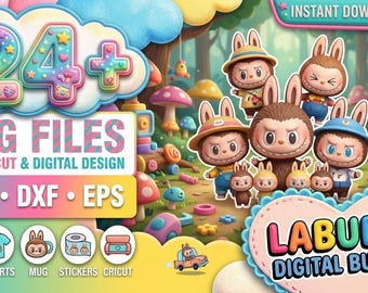 Paquete de descarga digital de Labubu PNG SVG / Imágenes prediseñadas, Invitación de cumpleaños bajo el mar, Imágenes prediseñadas de Labubu, Labubu PNG, Lindo vector de Labubu