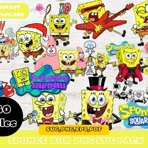 Spongebob Download Pack PNG SVG JPG | Clip Art & Image Files| Shirt Design| Cartoon Bundle| Birthday Invitation| Under the Sea
